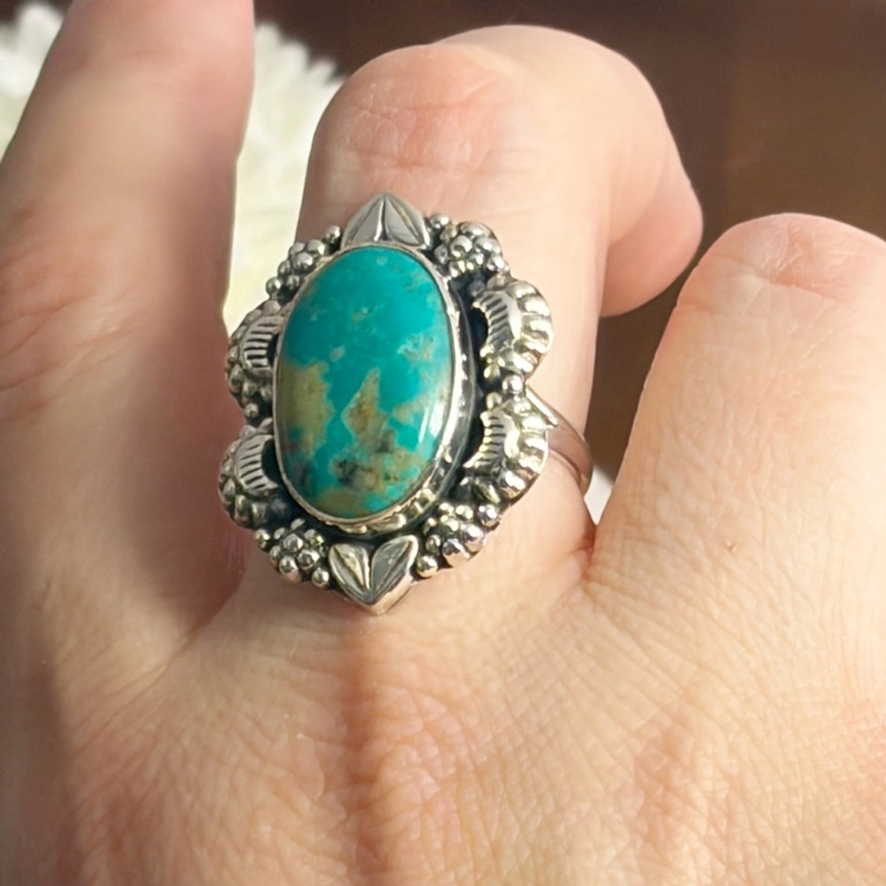 Royston Turquoise Navajo Style Ring Size 8 1/4 8.5 Pure Sterling Silver 925 New - Picture 6 of 13